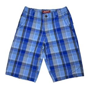 Arizona Jeans Plaid Shorts Blue Casual Flat Front Kids Size 20